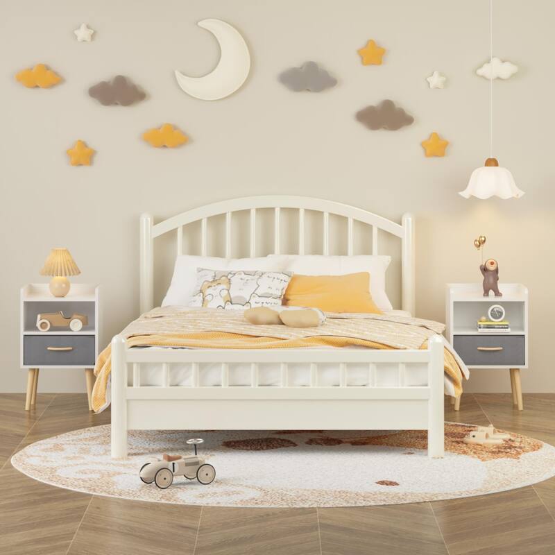 Modern Nightstand with Charging Station, LED Light and Fabric Drawers