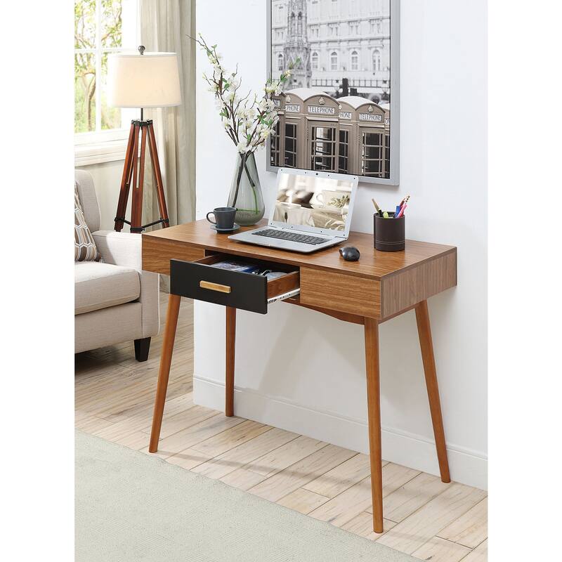 Classic 1 Drawer Desk - White & Light Oak, Solid Wood Legs, Compact Home Office Desk