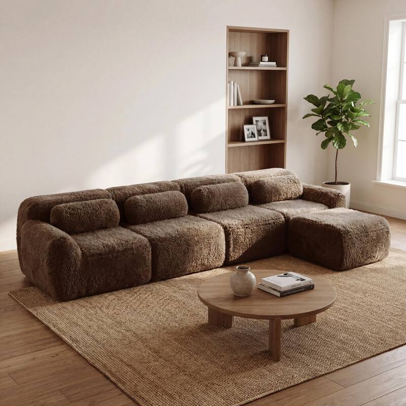 Homy Casa Chocolate Plush Fabric Non-Slip Modular Floor Sofa Sectional