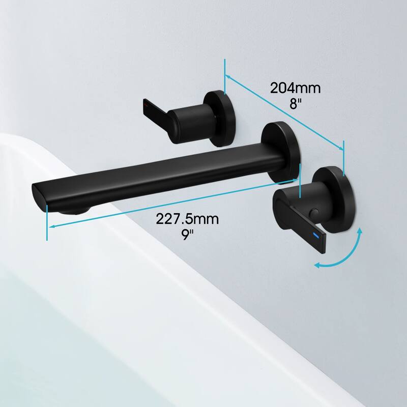 Two Handle Bathroom Sink Wall Mount Faucet Matte Black - 9*2.24*2.24