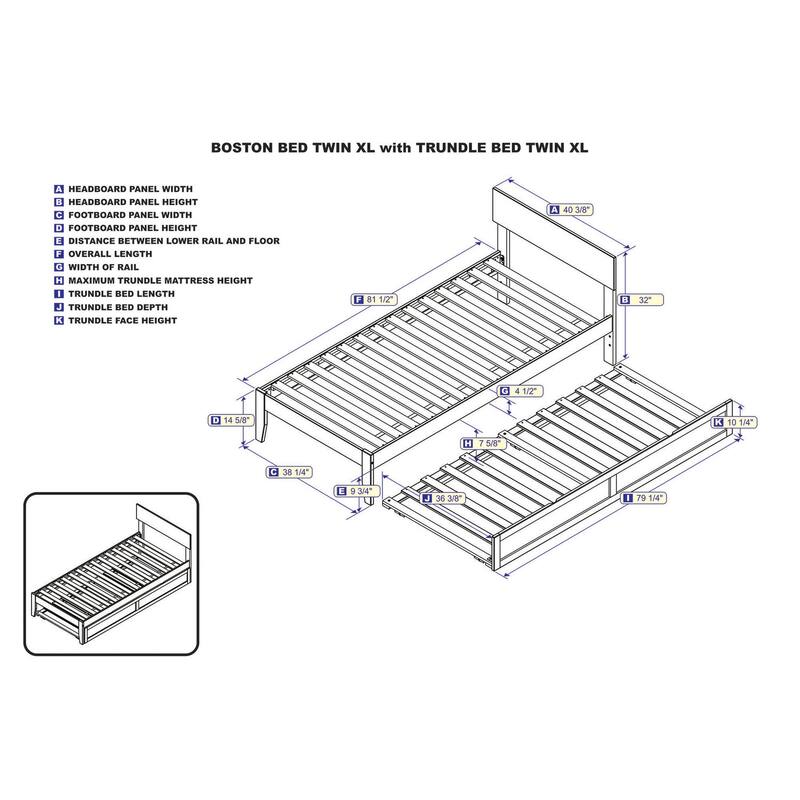 Modern Muse Platform Bed with Trundle - Twin XL - Grey Wood Bed Frame - Minimalist Design