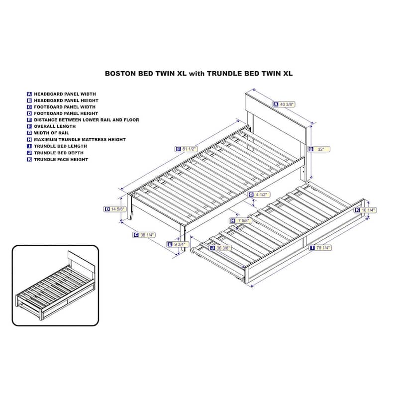 Twin XL Platform Bed with Trundle - Opulence Design - No Box Spring Needed - Walnut Finish