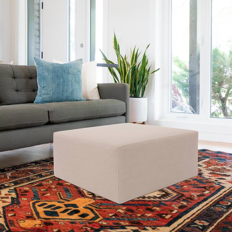 Allan Andrews Universal 36" Square Linen Slub Ottoman with Cover - Natural