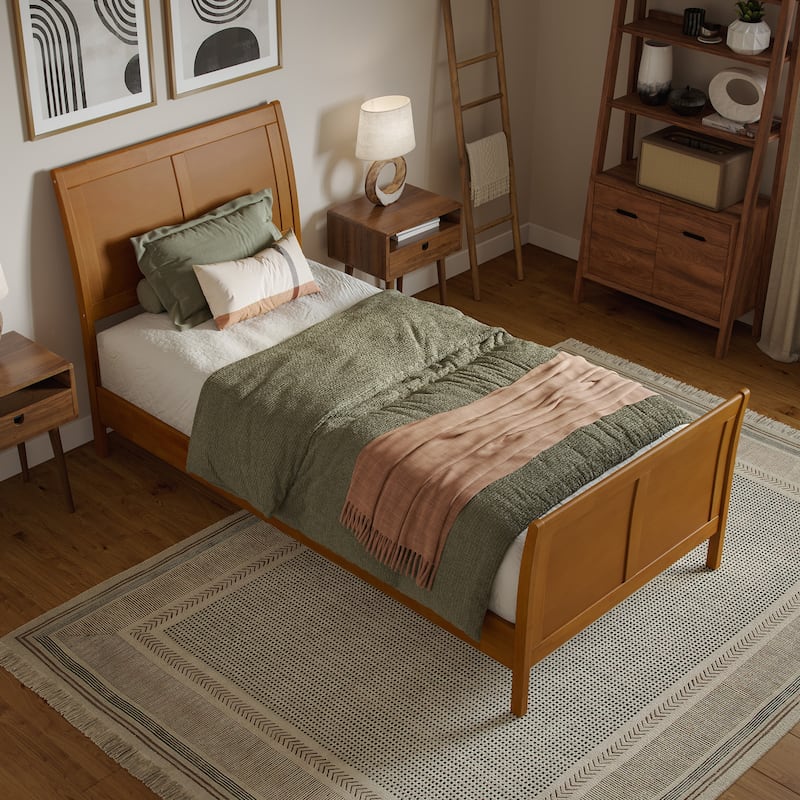 Valencia Solid Wood Low Profile Sleigh Platform Bed with Matching Footboard