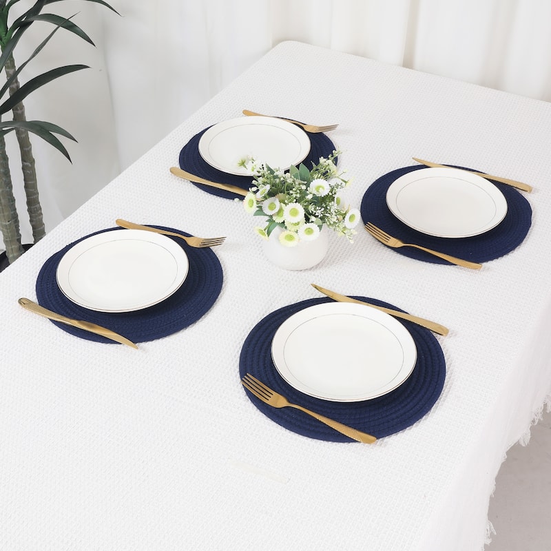 Farmhouse Placemats 4Pcs Cotton Rope Round Placemats for Dining Table - 12*12in