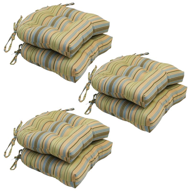 16-inch Rounded Back Jacquard Indoor Chair Cushion (Set of 2, 4, or 6) - 16 x 16 - Set of 6 - Green Stripe