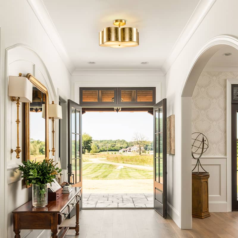 15.4" Distressed Gold 3-Light Flower Semi-Flush Mount Ceiling Light