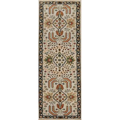 Hand-knotted Traditional Wool Grey Geometric Area Rug Oriental Carpet - 8' 0'' X 2' 6''