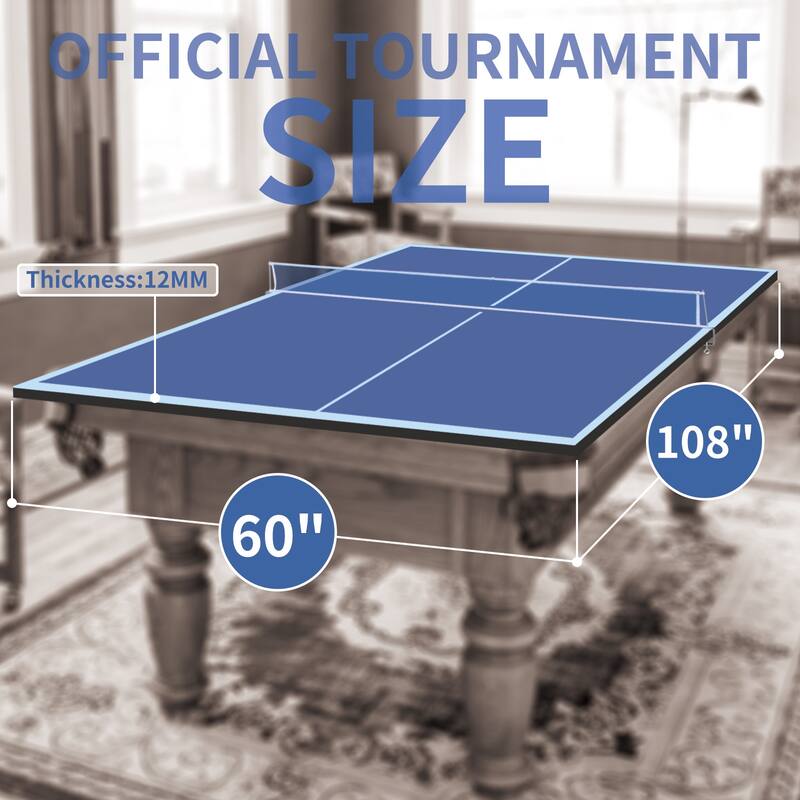 108”L x 60”W Blue Foldable Table Tennis Conversion Top with Net and EVA Foam Pads - 108”L x 60”W