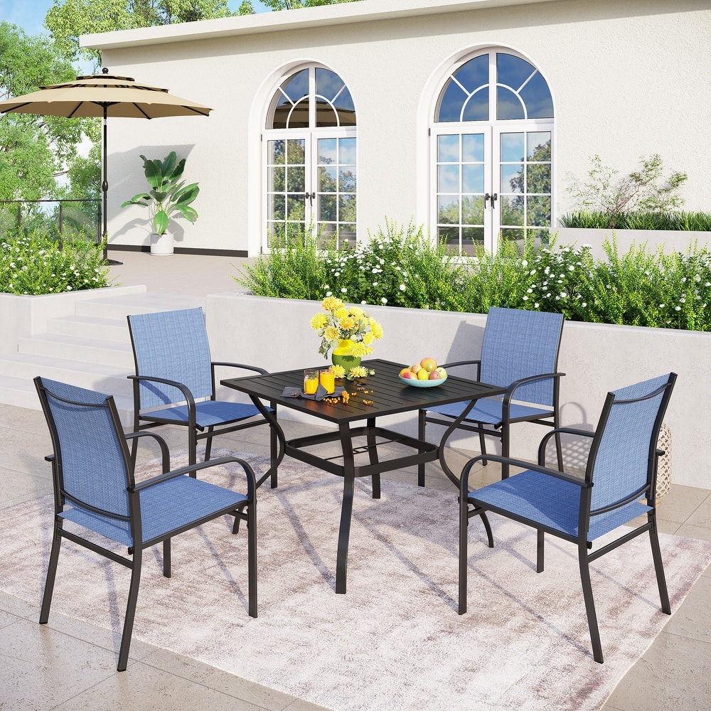 MAISON ARTS 5-Piece Patio Dining Set, 37 Inch Square Metal Table and 4 Textilene Dining Chairs