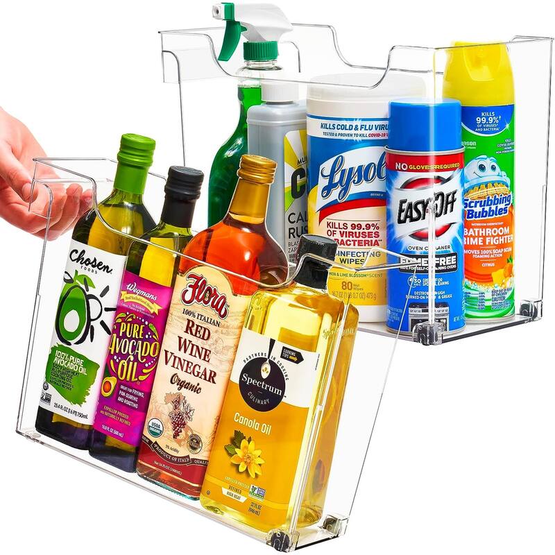 Sorbus Roll Out Bottle Organization Bins 2 Sizes Pantry Under Sink Wheels & Handles Clear Plastic Kitchen Laundry Storage - Clear