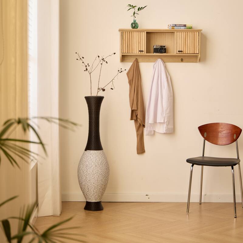 39-Inch Tall Standing Designer Floor Vase - Durable Artificial Rattan - Elegant Two-Tone Dark Brown Finish Statement Piece