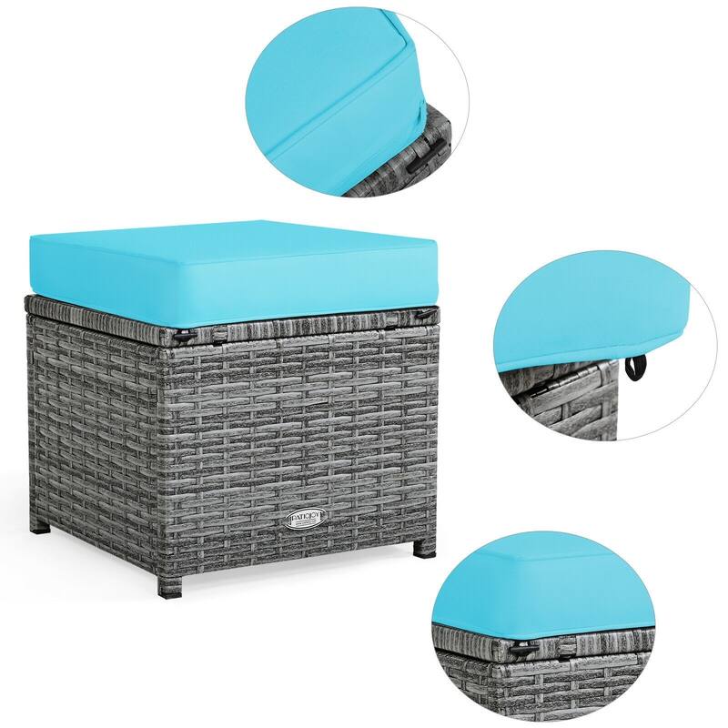 7 Pcs All-Weather Patio Rattan Dining Furniture Sectional Sofa Set with Wicker Ottoman and Cushed Couch