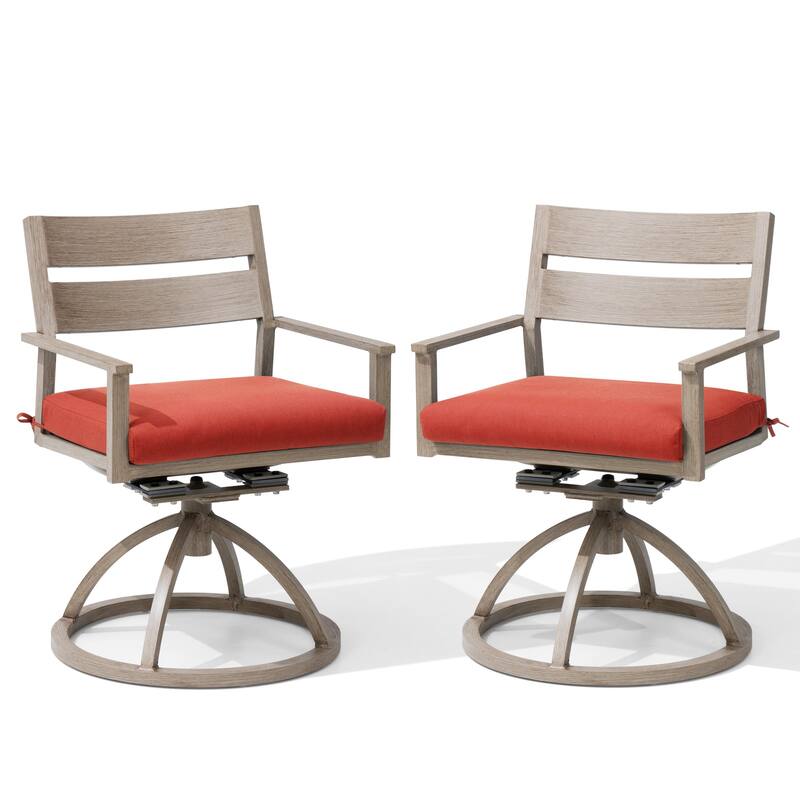 Outdoor Patio Swivel Aluminum Dining Chairs with Sunbrella Fabric Cushion - Red - Set of 2