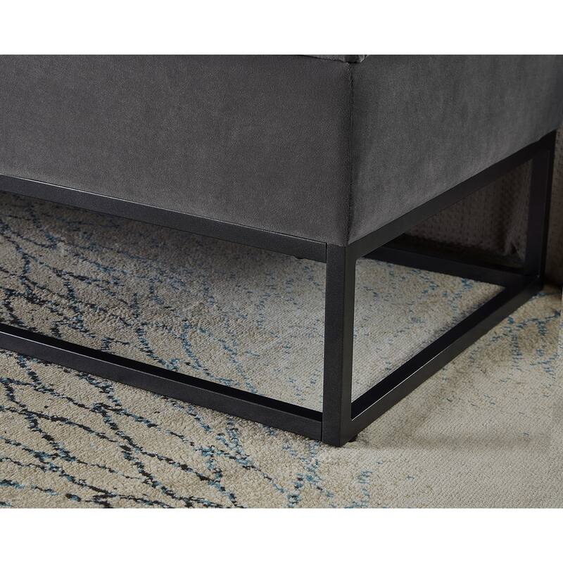 Velvet Upholstered Storage Seat Leisure Stool with Metal Frame, Exquisite End of Bed Corridor Stool with Button Tufting