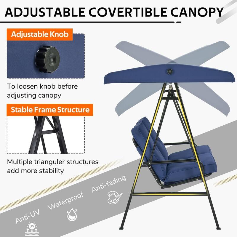 AECOJOY 2-Seat Porch Swing Chair, Patio Swing Chair w/ Cushions