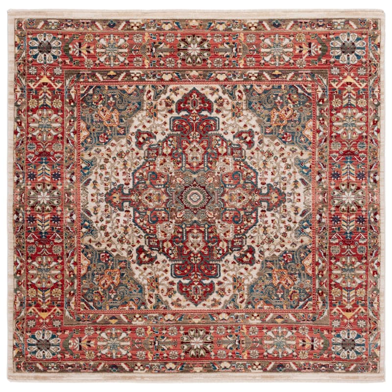 SAFAVIEH Kashan Marybeth Oriental Rug with Fringe - 5'1" Square - Ivory/Blue