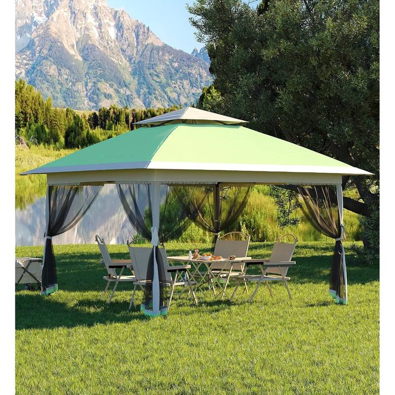 13x13 Outdoor Pop up Gazebo, with Mosquito Netting - 13*13Ft - Olive Green+Hemp Grey