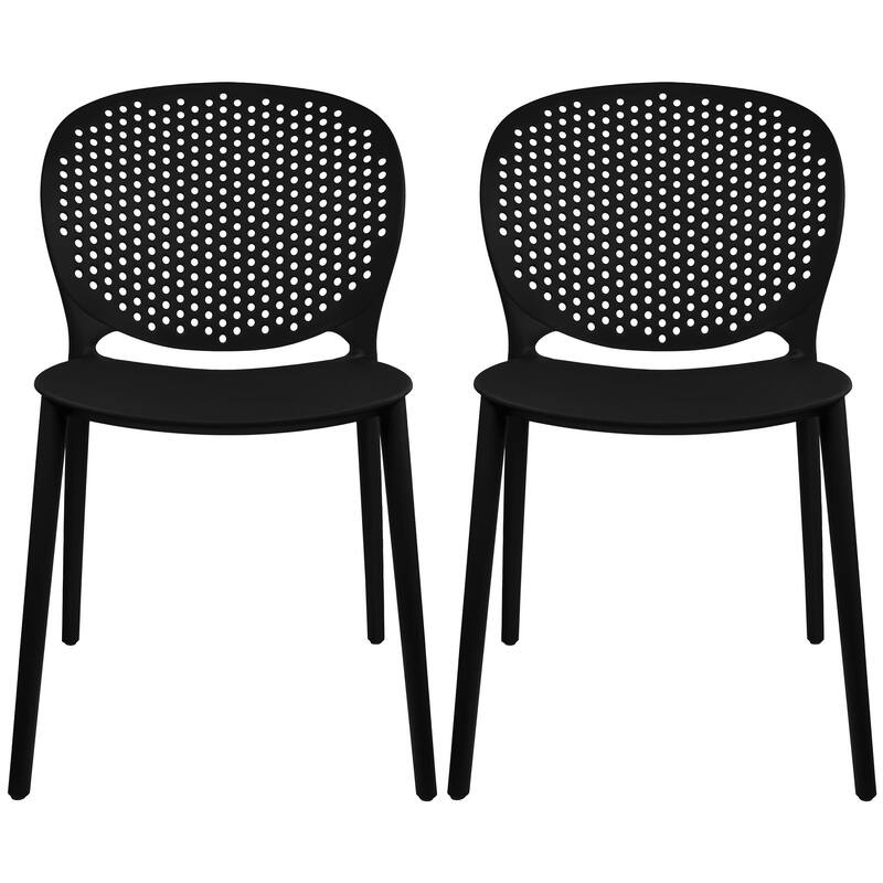 Armless Stacking Molded Matte Dining Side Chairs Patio Indoor Outdoor Kitchen Bedroom Set of 2 - Black