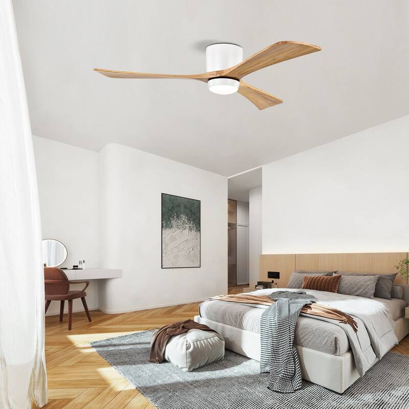 52" Flush Mount Solid Wood Blades Ceiling Fan with Lights Remote Control, Quiet DC Motor, 6 Speed, Reversible Ceiling Fan