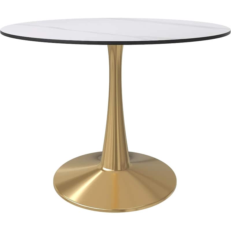 Bristol 40" Modern Round Dining Table with Accent Gold Steel Pedestal Base, Scratch-Resistant and Easy-Care