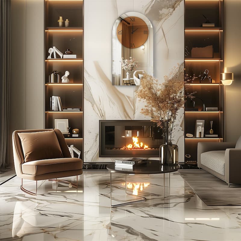 Large Wall Clock Mirror Finish Minimalist Long Oval for Living Room