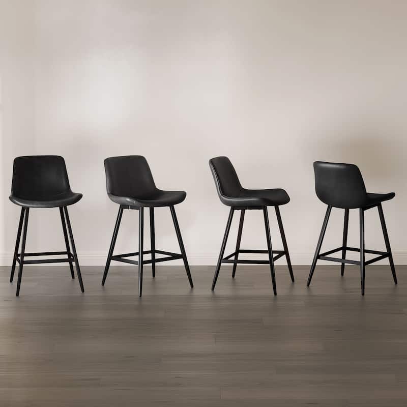 Modern Industrial Counter Stools Faux Leather Upholstered Counter Height Bar tools with Back