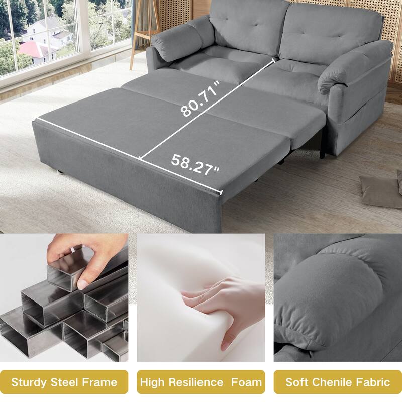 Rustic Sleeper Sofa Couch Loveseat Sofa Couch with Pull-Out Bed, Convertible Couch Sofa Bed with Storage