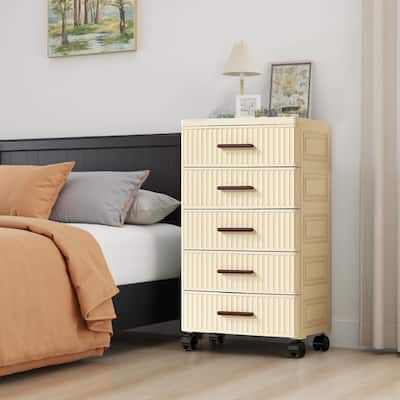 Plastic Drawer Box with Wheels Rolling Container with 5 Drawers, Trolley Drawer Cabinet, Desk Cabinet