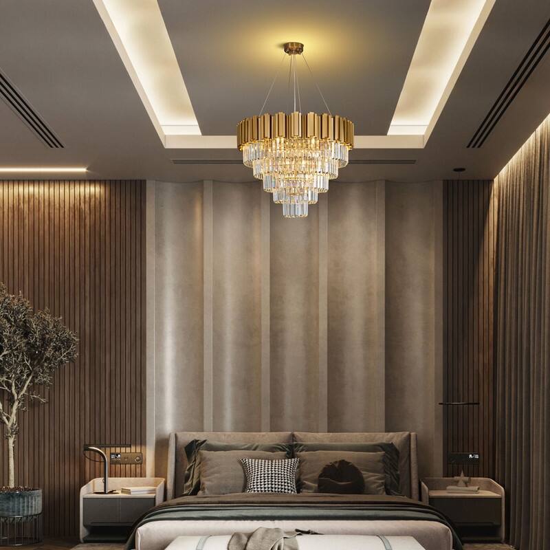 KAYLA Large Crystal Chandelier - 35.4"Modern 6-Tier 17-Light Chrome Ceiling Light, Luxury K9 Crystal