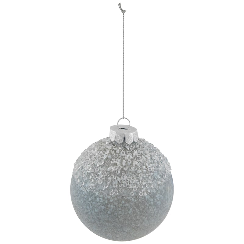 4" Silver and White Beaded Glass Christmas Ornament