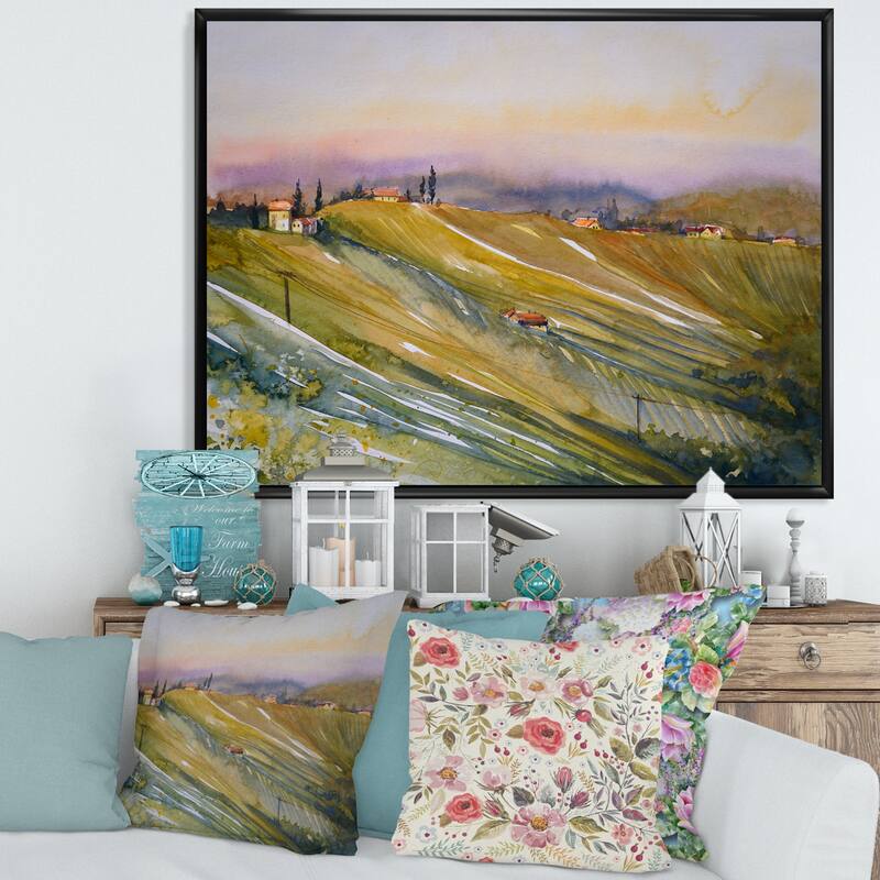 Designart "Italian Vineyard During Sunset" Country Framed Canvas Wall