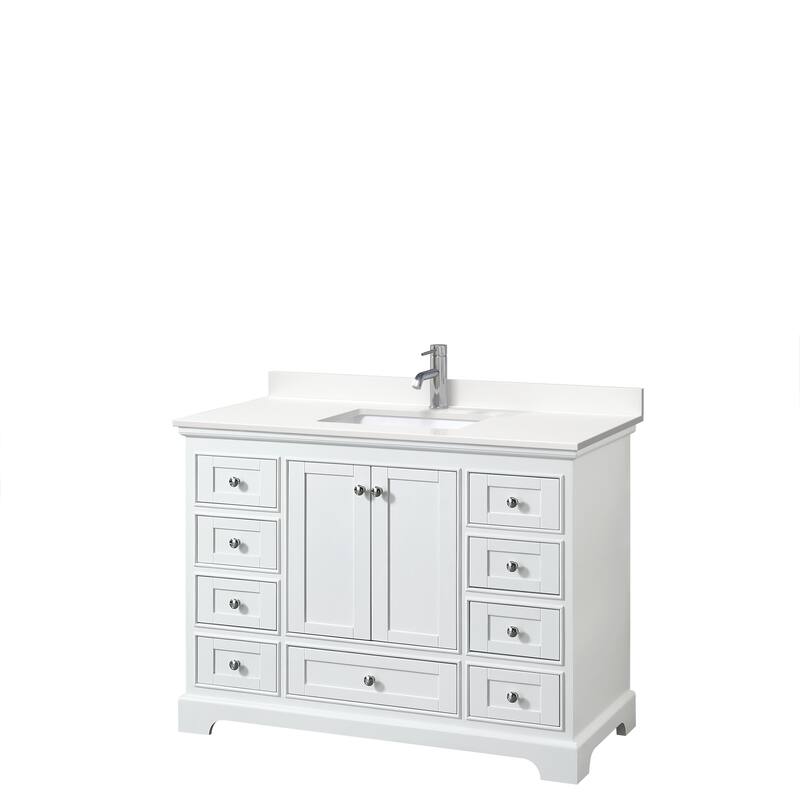 Deborah 48-inch Single Vanity, Quartz Top - White, Chrome Trim, White Quartz Top