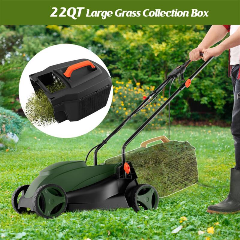 10-AMP Electric Lawn Mower with 13" Cutting Width, Adjustable Heights & 25L Grass Collection Box - 45" x 16" x 35"
