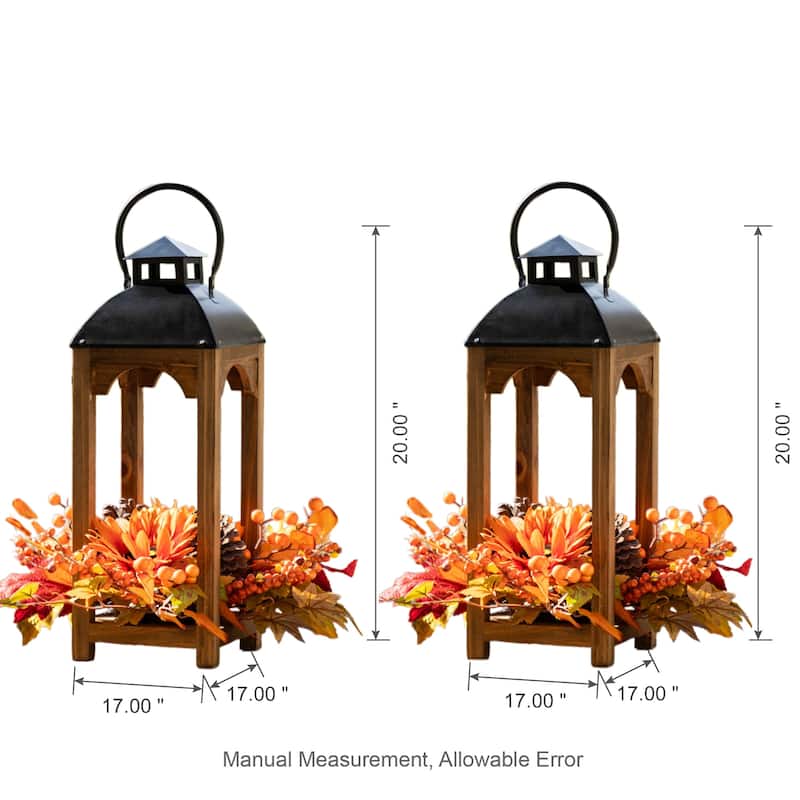 Glitzhome Set of 2 Farmhouse Church Style Hanging Candle Holders Wooden Lanterns Fall Wedding Decor
