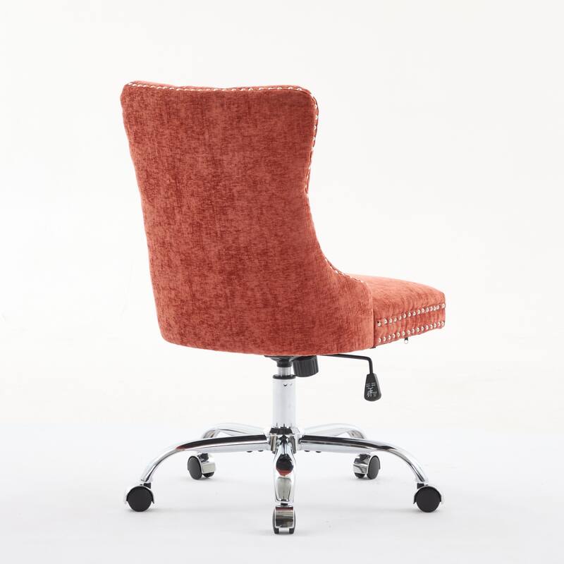 Chenille Upholstered Swivel Office Chair, Tufted Button Home Office Chair, Adjustable Vanity Chair with Metal Base