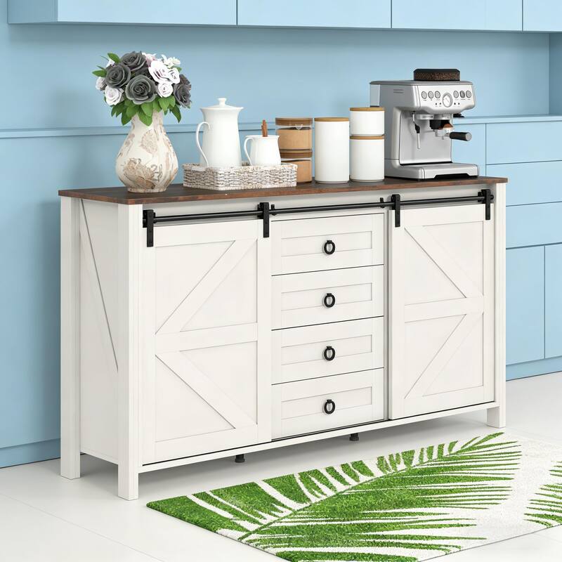 Rossetta Farmhouse Retro Classic Barn Door Design Buffet Cabinet with Sliding Doors and Adjustable Shelves