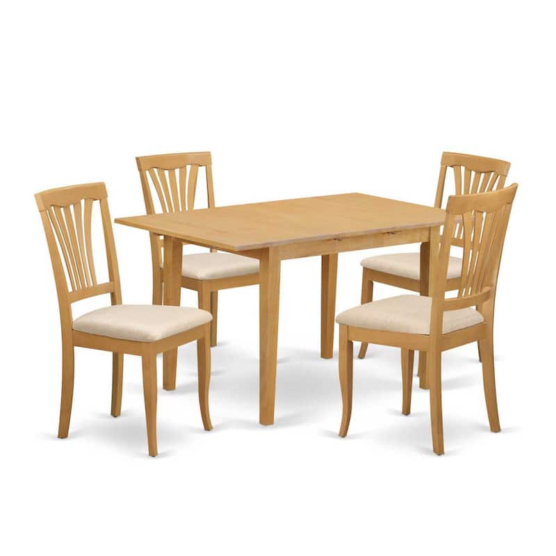 HomeStock 5-Piece Rectangle Natural Oak Finish Solid Wood Top Dining Table with 4 Chairs
