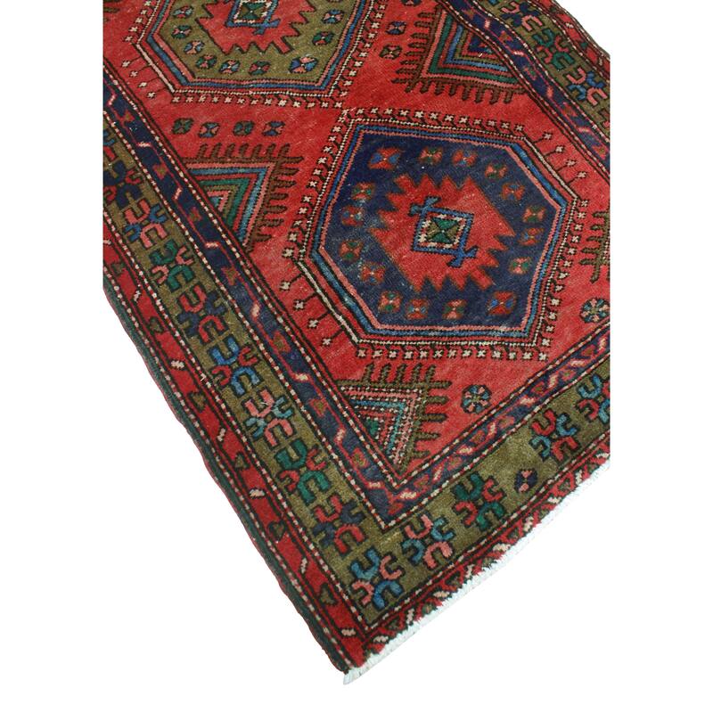 Fine Vintage Distressed Rosann Red/Green Runner - 3'2" x 9'10"