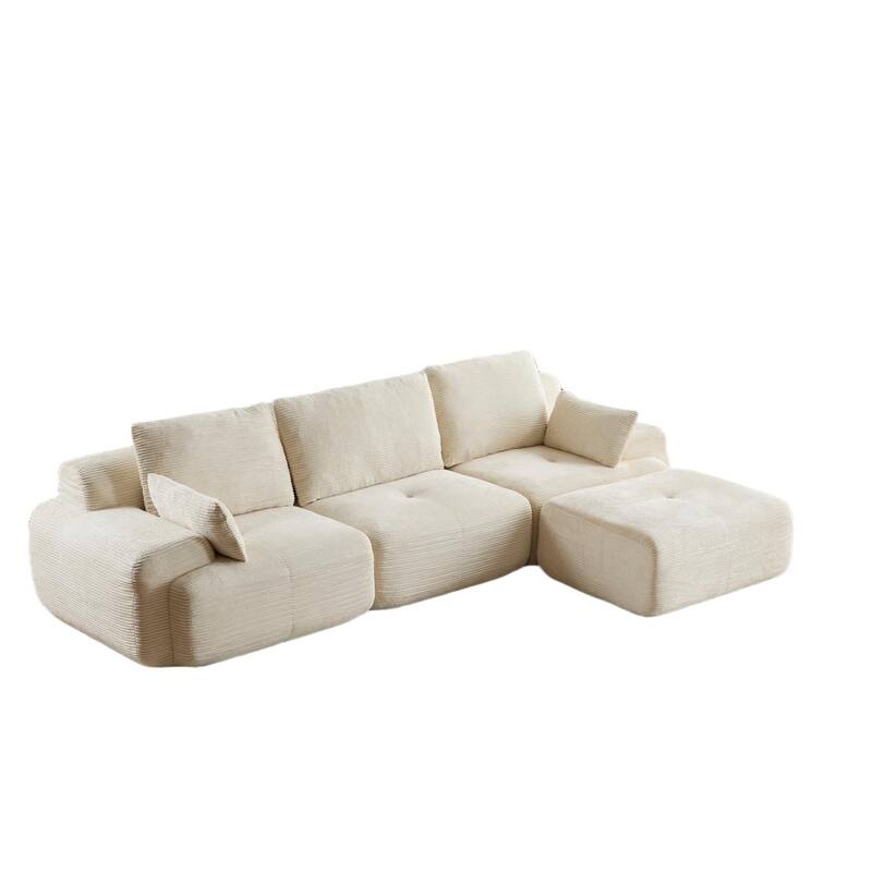 L Shaped Modular Sectional Sofa with Ottoman, Corduroy Upholstered Cloud Sofa, Compressed Sofa with Cushions & Throw Pillows