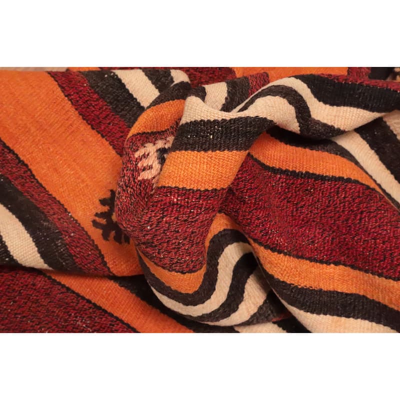 Hand Woven Oriental 100% Wool Carpet Southwestern Tribal Oranges & Rust Kilim Area Rug - 9' 11'' X 5' 7''