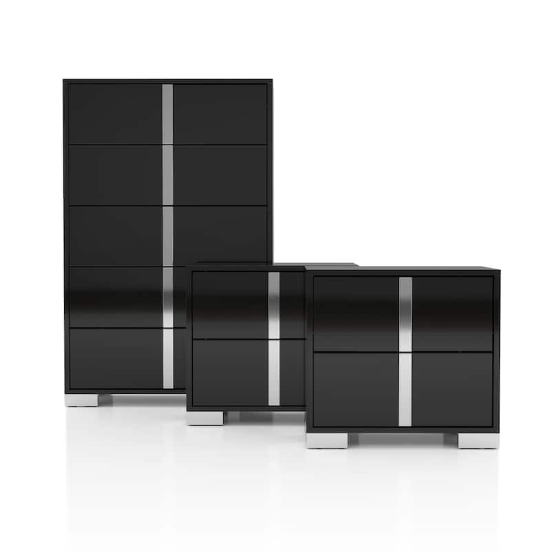 Furniture of America Erina Modern 3-Piece Glossy Chest and 2 Nightstand Bedroom Set