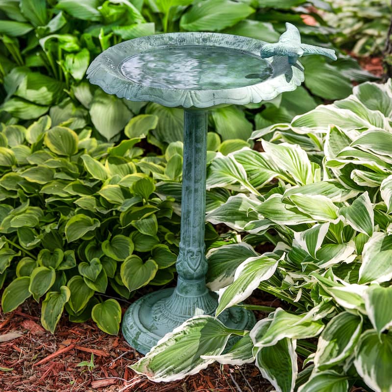 Sunnydaze Garden Visitor Metal Bird Bath - 22.75" H - Green