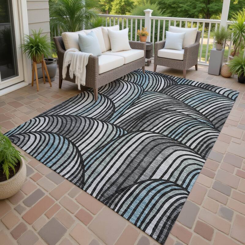 Machine Washable Indoor/ Outdoor Modern Parsons Chantille Rug - Black - 10' x 14'