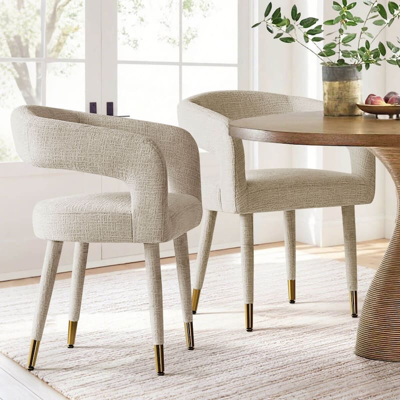 Modern Upholstered Dining Chairs with Arm (Set of 2) - KHAKI
