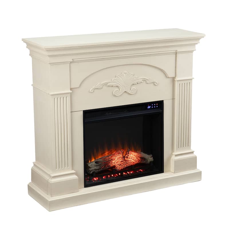 SEI Furniture Mazus Transitional Electric Fireplace with Ivory Mantel
