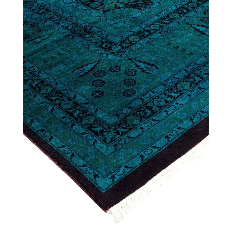 Overton Hand Knotted Wool Vintage Inspired Modern Contemporary Overdyed Blue Area Rug - 10' 1" x 13' 10"