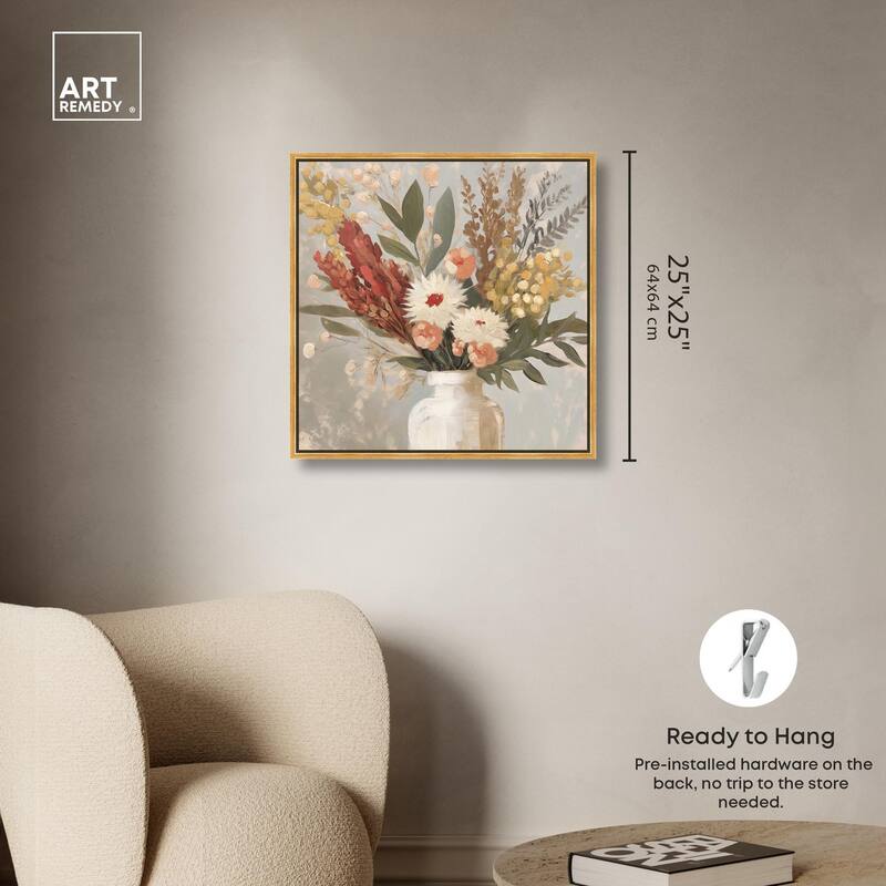 White Vase Bouquet Canvas by Art Remedy