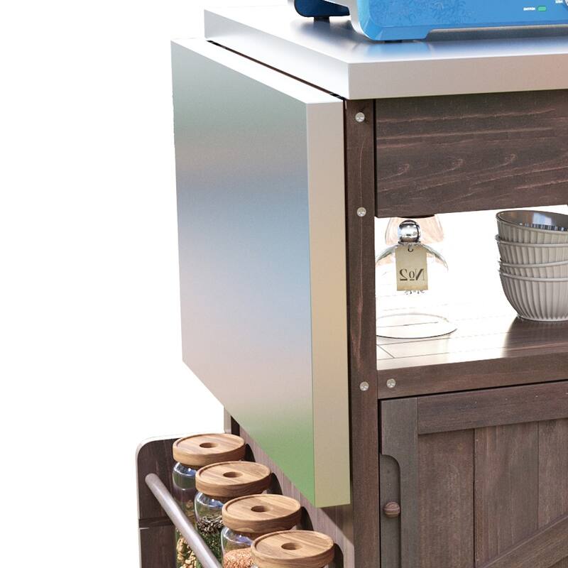 40.5" Outdoor Grill Cart with Stainless Steel Top,Solid Wood Outdoor Storage Cabinet with Drop Leaf - N/A