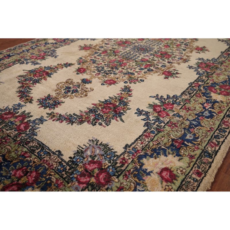 Vegetable Dye Kerman Vintage Persian Area Rug Hand-Knotted Wool Carpet - 4'0" x 7'1"